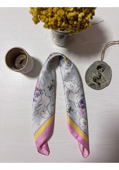 Trend Dokunuş Kadın 50-50 Saten Bahar Renkli Fular Bandana Sarı - Pembe