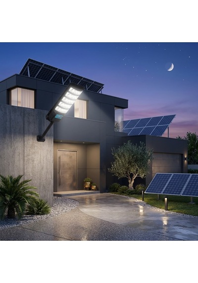 Direkli Güneş Enerjili Solar Sokak Lambası - Led Aydınlatma, Hareket Sensörlü, Kumandalı, Garaj Girişi, Bahçe, Otopark Ve Yol Aydınlatma