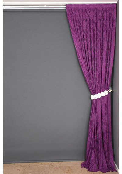 Damaks Mor Hazır Dikilmiş Pileli Fon Perde 75x260 Cm
