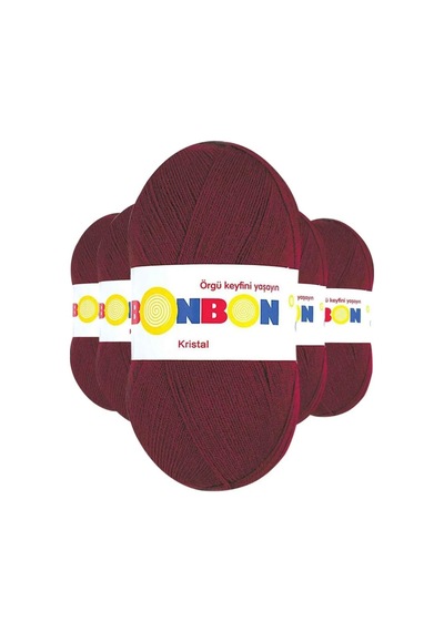 5 Adet Kristal El Örgü Lif İpi Bordo 98220 - Bonbon Mudanis
