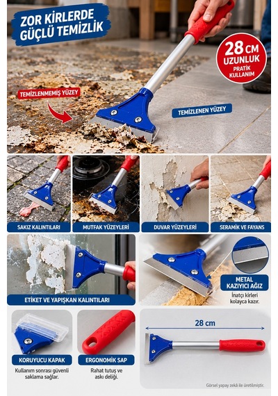 Yüzey Kazıyıcı Metal Bıçaklı Alüminyum Gövdeli Koruyucu Kapaklı Temizlik Aparatı 28 Cm