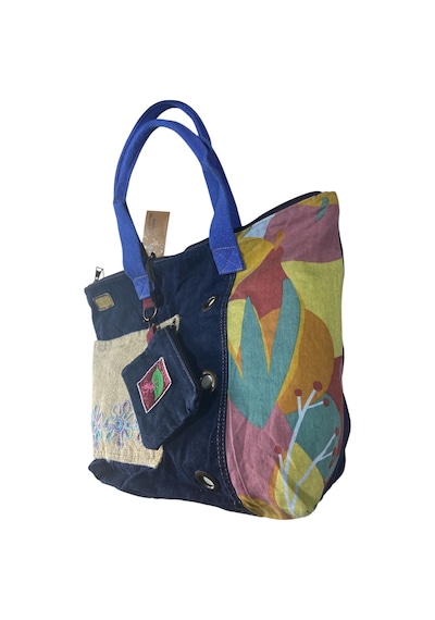 Vintage Salaş Çok Renkli Orta Boy Günlük Seyahat Gezi Omuz Çantası 36cmx34cm Mavi