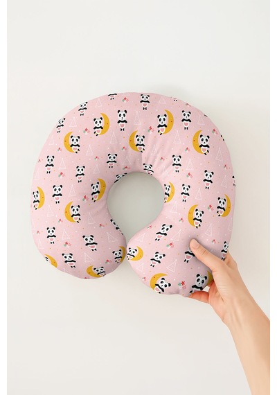 Panda Figürlü Pamuklu Boyun Yastığı - Sevimli Pastel Pembe Sarı Çocuk & Yetişkin Seyahat Yastığı Soluk Okyanus Koyu Gri