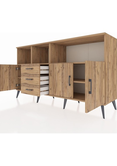 Kronos Konsol 5 Raflı 3 Çekmeceli 3 Kapaklı 176x59x99 Çam-çam Çam-çam