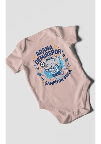 Morivokids Adana Demirspor Temalı Kısa Kollu Bebek Body %100 Pamuk Pastel Pembe