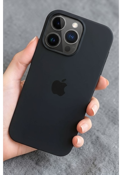 Iphone 15 Pro Max Uyumlu Kılıf Logolu Lansman Soft Içi Kadife Silikon Kapak Siyah
