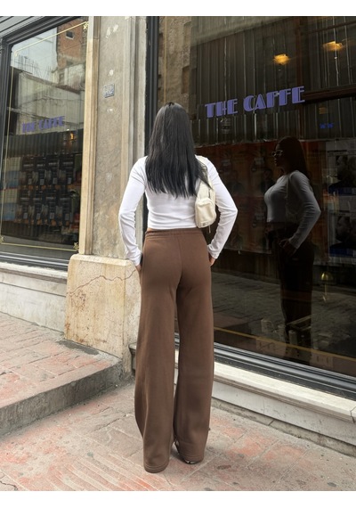 Out Of Standart Kadın Wide-leg Kalıp Beli Lastikli Kordon Detaylı Eşofman Altı Kahve