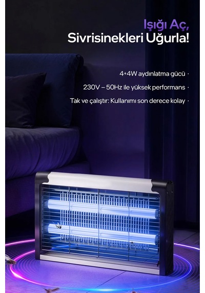 Elektirikli Sinek Kovucu 8w / Sinek Öldürücü Ve Kovucu / Uv Mor Işık / 600-800v Izgara