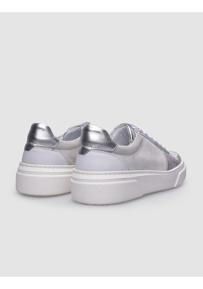 %100 Hakiki Deri Beyaz - Gri Kadın Sneaker Beyaz