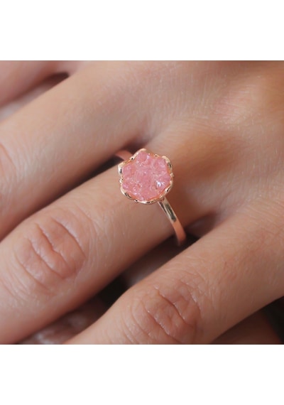 Pembe Lotus Çiçek Figür Gold Renk Kadın Yüzük Altın