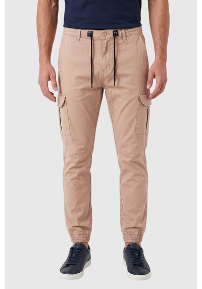 Rizzup Erkek Slim Fit Likralı Vizon Kargo Jogger Pantolon İpli Bel Lastikli Paça 1601569
