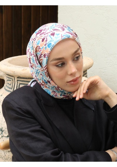 Moda Kaşmir Modern Flora Desen Bambu Eşarp Siyah-iğde