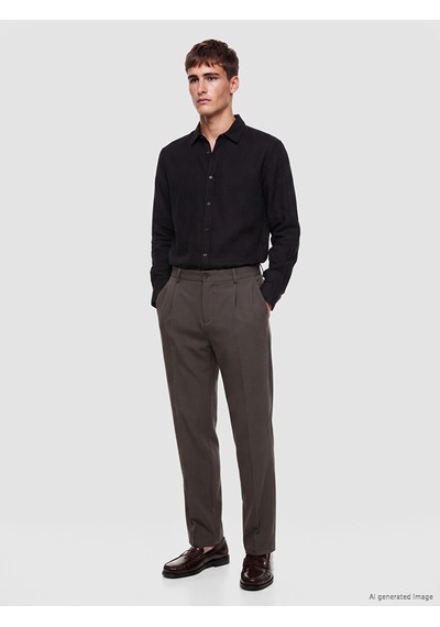 Lcw Vision Siyah Regular Fit Keten Görünümlü Erkek Gömlek