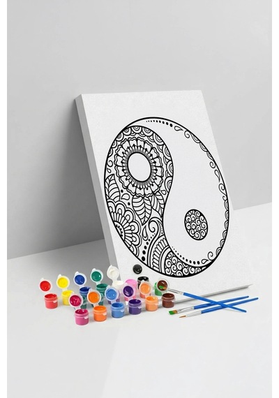 Yin Yang Desenli Mandala Tuval Boyama Seti 40x50 Cm
