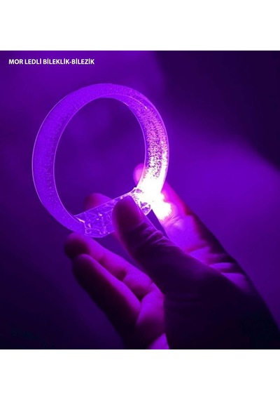 Mor Led Işıklı Baskı Yapılabilen Pilli Bileklik Bilezik 1,5 Cm Genişlik Çok Renkli