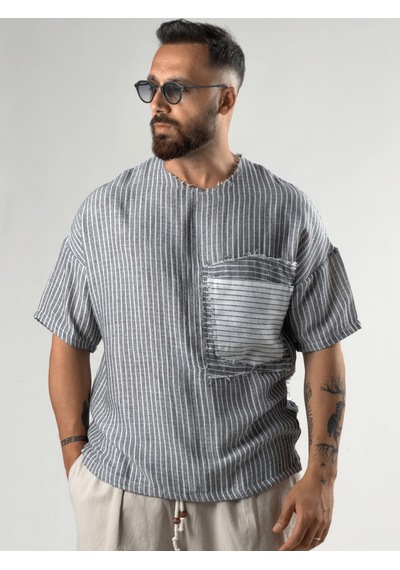 Cocopelli Siyah Çizgili Patch Bohem Erkek T-shirt Coc3289