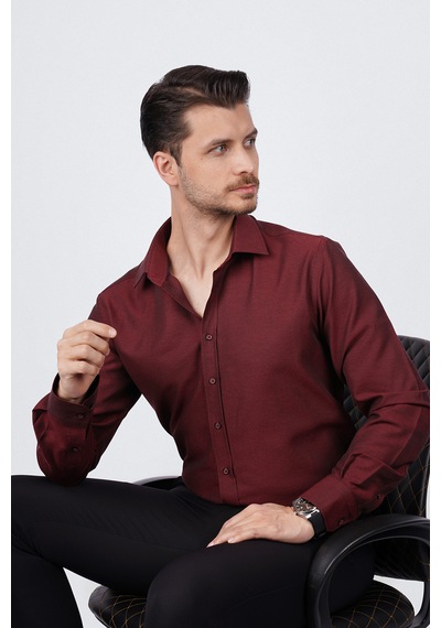Kraliyet Bordo Slimfit Erkek Gömlek Bordo