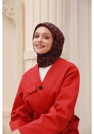 Silk Home Organik Eşarp 79015-02 Siyah, Çilek Kırmızısı, Turuncu, Çelik Mavi