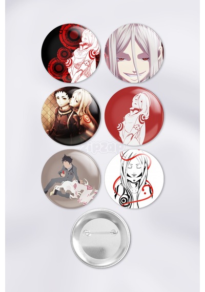 Deadman Wonderland Çanta Süsü Rozet İğneli Buton Rozet Seti 6 Adet Çok Renkli