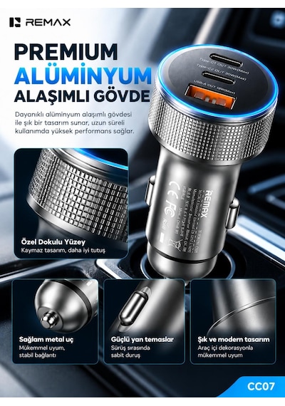 60w Işıklı Alüminyum Alaşımlı Araç Şarj Cihazı Güm