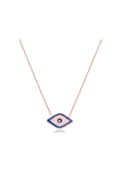 Zirkon Taşlı Pırlanta Montür Mineli Göz Desenli Rose Kaplamalı Gümüş Kolye Gold - Rose Gold - Gümüş
