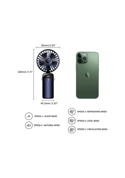 Taşınabilir Usb Vantilatör, 4200mah Şarjlı El Tipi Fan, Led Ekranlı, 3'ü 1 Arada El/boyun/masa Fanı, Yaz, Ofis,