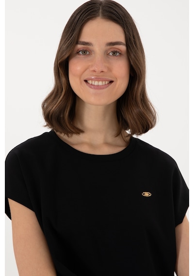 U.S. Polo Assn. Kadın Siyah Crop Bisiklet Yaka Tişört 50305682-VR046