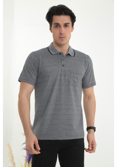 POLO YAKA BABA ERKEK DESENLİ TİŞÖRT GRİ Gri