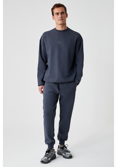 Grımelange Plemon Erkek Bisiklet Yaka Uzun Kol Baskı Detaylı Oversize Gri Sweatshirt Gri