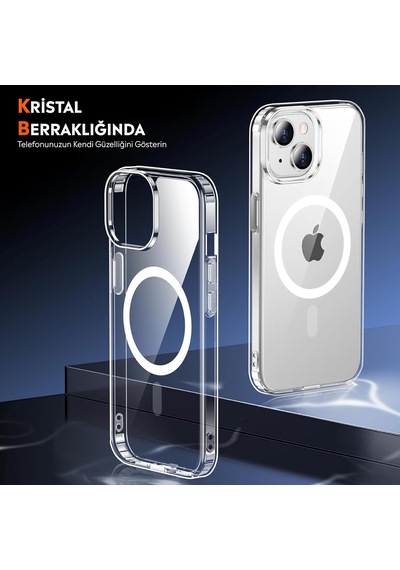 İphone 14 Plus Şeffaf Magsafe Uyumlu Kılıf Darbeye Dayanıklı Şeffaf Telefon Kılıfı Kamera Koruyucu İnce Ve Şık Tasarım Seffaf