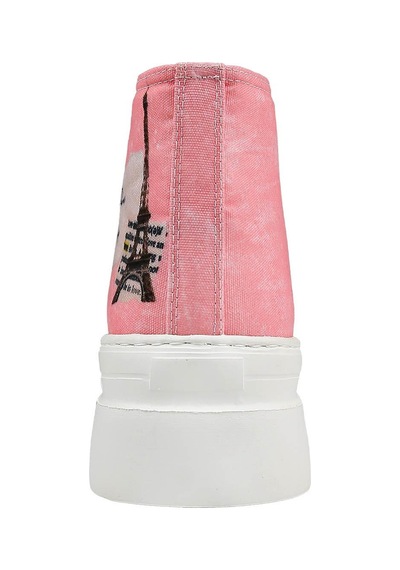 Kadın Vegan Pembe Kalın Taban High Sneakers - A Little Paris Always Tasarım Çok Renkli