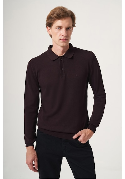 İmza Mor Polo Yaka Uzun Kol Örme Comfort Fit Pamuklu Kazak 1012265150 Açık Mor