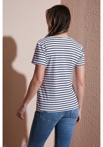 Fashion Friends Bayan T Shirt 25y0478k1 Lacivert-çizgili Lacivert-çizgili Lacivert