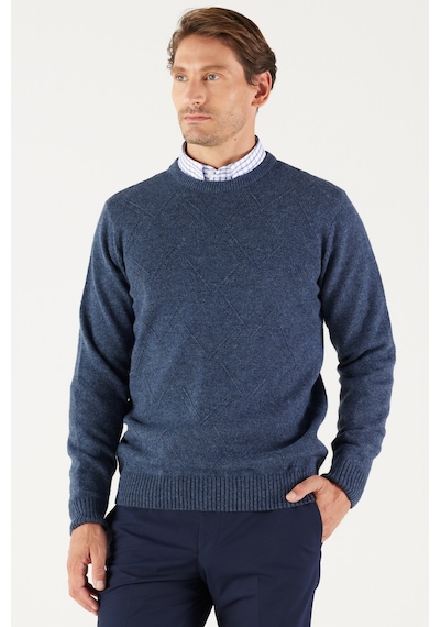 AC&Co / Altınyıldız Classics Erkek Havacı Mavi Standart Fit Normal Kesim Bisiklet Yaka Jakarlı Yünlü Triko 4A4923100205HVML Mavi AC&Co / Altınyıldız Classics Erkek Havacı Mavi Standart Fit Normal Kesim Bisiklet Yaka Jakarlı Yünlü Triko 4A4923100205HVML Mavi