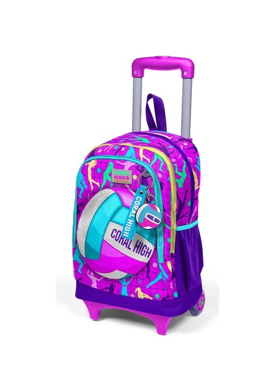 Coral High Kids Pembe Mor Voleybol Desenli Üç Bölmeli Çekçekli Okul Sırt Çantası 23961