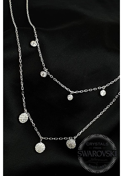 Swarovski Taşlı 925 Ayar Gümüş Çift Zincirli Modern Kolye