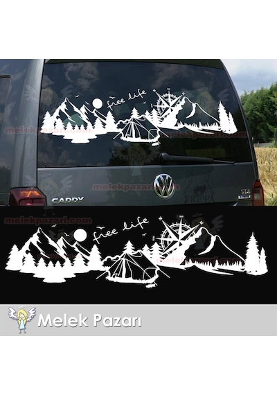Özgür Hayat Orman Manzara Pusula Karavan Oto Sticker