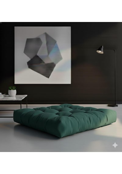 Rual Kadife Döşemelik Kumaştan Yer Pufu Sandalye Minderi Yer Minderi 60x60 Cm Yeşil