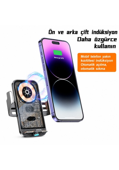 15w Kablosuz Araç Şarj Cihazı Otomatik Sensörlü Telefon Tutucu Magsafe Uyumlu 1