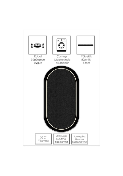 West Home Makinede Yıkanabilir Kaymaz Taban Leke Tutmaz Oval Yolluk Ev Dekorasyonu İçin Siyah Kesme Yolluk 478 Black Oval Yolluk