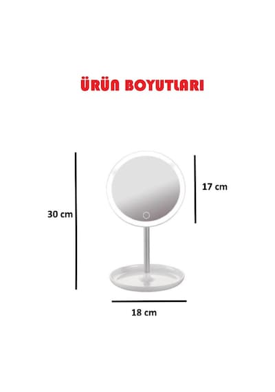 Işıklı Dokunmatik Makyaj Aynası Pembe & Beyaz 3 Kademeli Işık Ayarı 360 10669 Çok Renkli