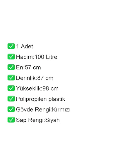 Pk100 Plastik Market Alışveriş Arabası 100 Litre Kırmızı / En:57 Boy:87 Yükseklik:98 Cm