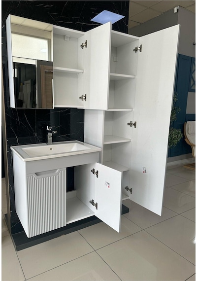 Noce Banyo Dolabı Aynalı Boy Dolaplı Membran Kapaklı 65 CM Gri
