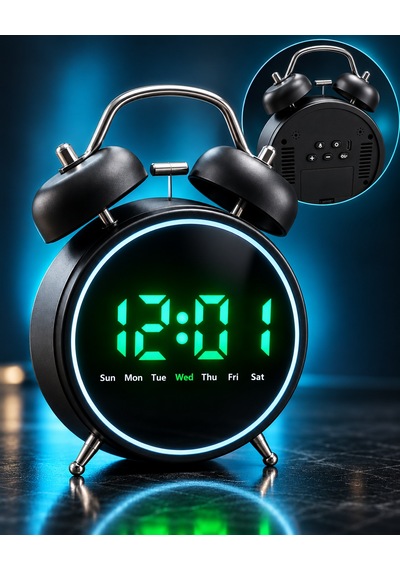 Led Ekranlı Dijital Çalar Saat Alarm Erteleme Gün Göstergeli Şık Tasarım 14x12 Cm Dijital Metal Çalar Saat Siyah