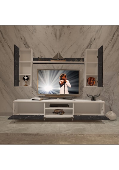 Decoraktiv Eko 7 Mdf Dvd Silver Tv Ünitesi Tv Sehpası Beyaz - Siyah Mermer