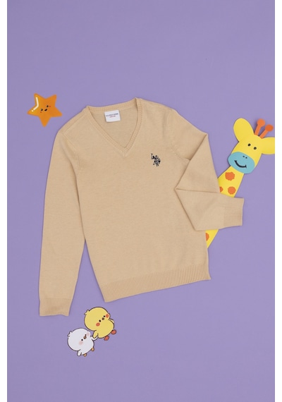 U.S. Polo Assn. Erkek Çocuk Açık Haki Basic V Yaka Kazak 50294200-VR183