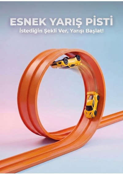 Crazy Road 360 Esnek Yarış Pisti Fast Track 4.5 Metre Esnek Oyuncak Yarış Pisti Seti Turuncu