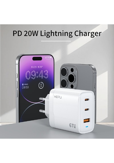 HEPU HP-C32 67W USB-C GaN Güç Adaptörü –Type-C Kablo Dahildir