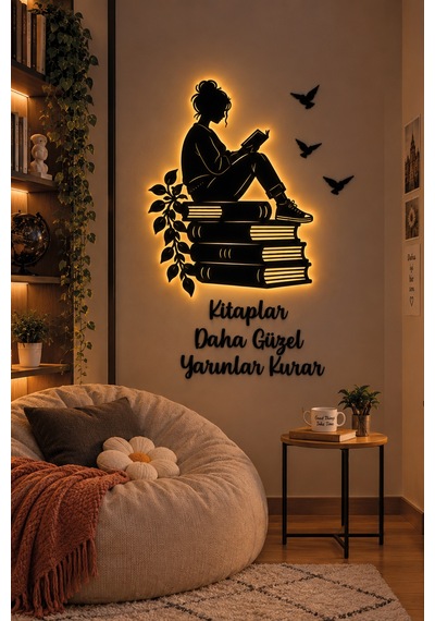 Led Işıklı Tablo Kişiye Özel Kitap Okuyan Kız Duvar Dekoru Kitaplık Tasarımlı Dekoratif Duvar Süsü Sarı - 930282072 Sarı Led Işıklı Tablo Kişiye Özel Kitap Okuyan Kız Duvar Dekoru Kitaplık Tasarımlı Dekoratif Duvar Süsü Sarı - 930282072 Sarı
