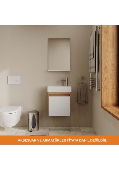 Aqua Bagno Minizia Banyo Dolabı 45 X 26 Cm. Doğal Ceviz -beyaz ,lavabo Dahil Abs.50.35.06.01 Ceviz - Beyaz